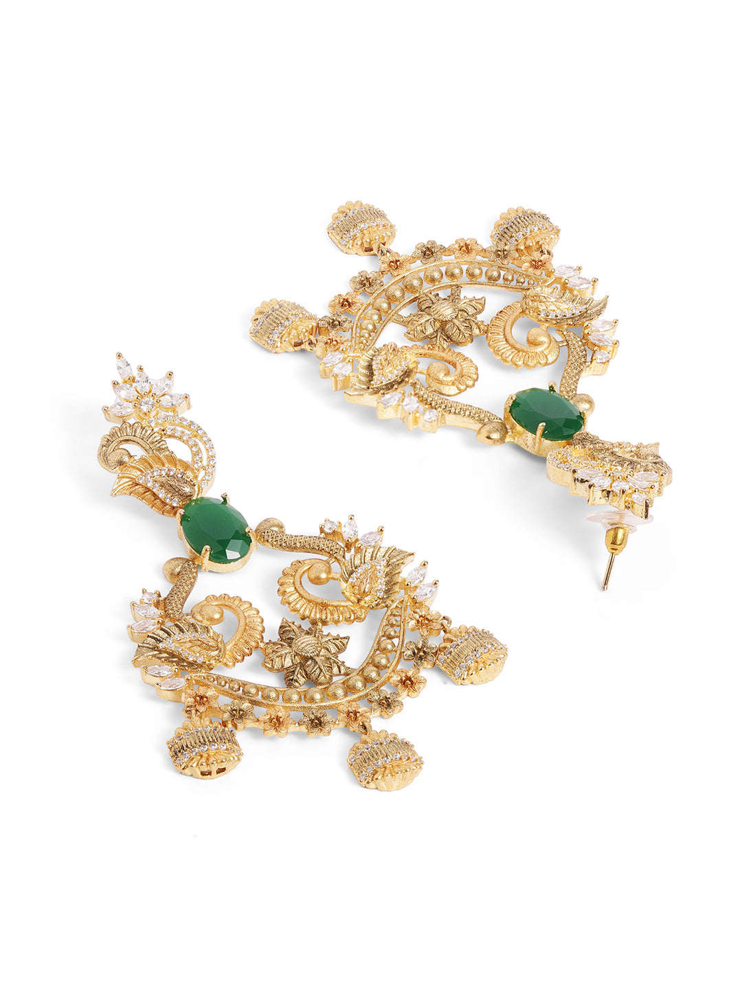 Ishin Temple Elegance Gold Plated Necklace Jhumkis Earrings Jewellery Set