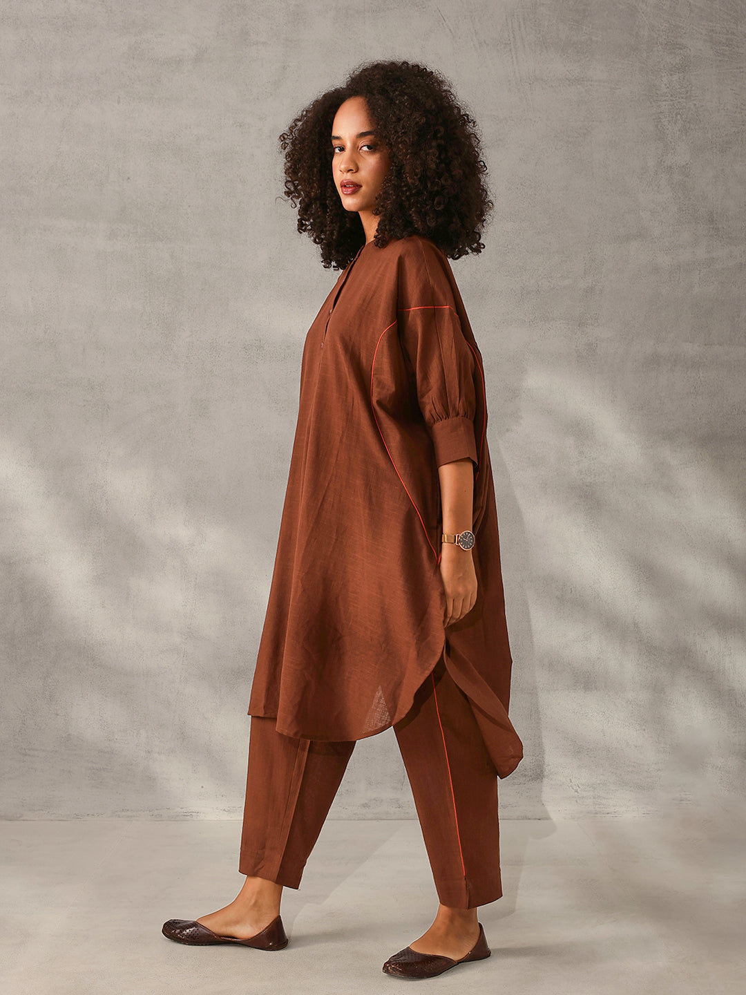Comfy Brown Poplin Solid Relaxed Fit Co-ord set