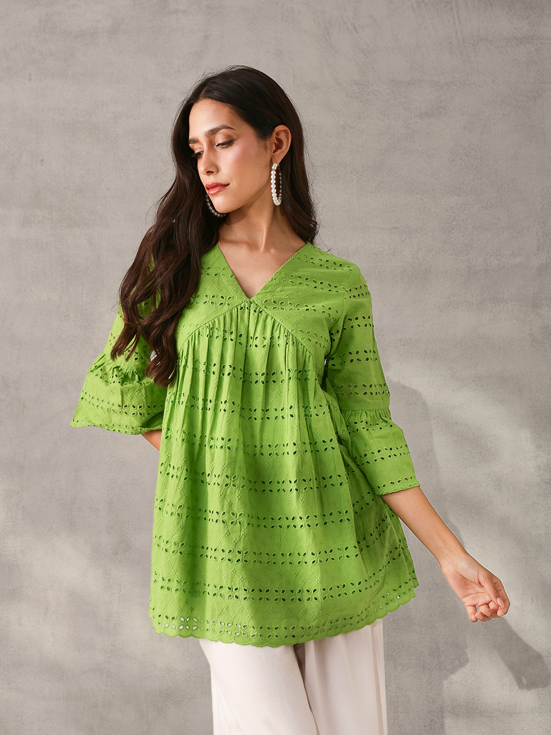 Comfy Purple Cotton Schiffli Regular Fit Top