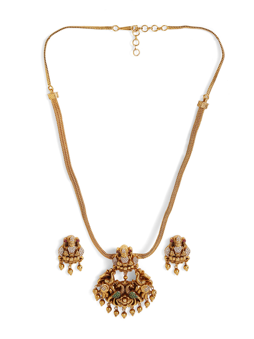 Ishin Mint Stoned Kemp Elegance Gold Plated Necklace Drop Earrings Jewellery Set