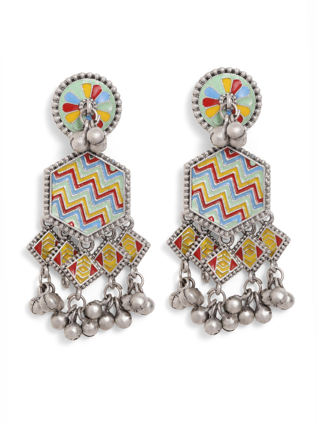 Ishin Multi Colour Silver Plated Drop Earring