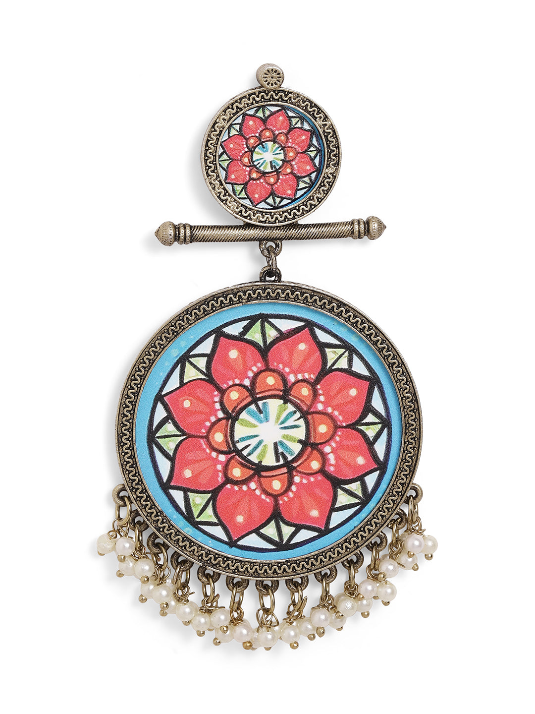 Ishin Multi Colour Gold Plated Pearl Chandbali Earring