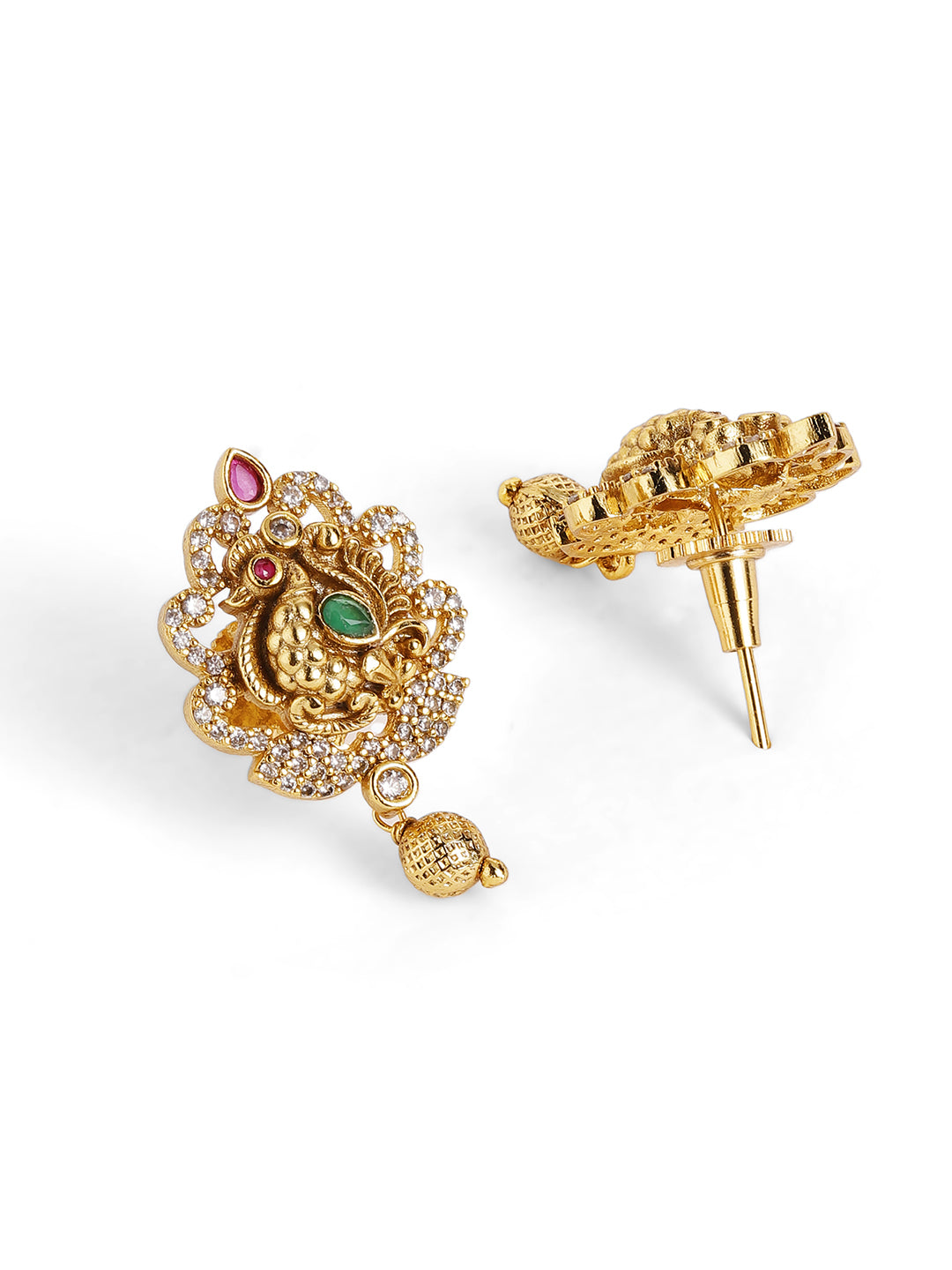 Ishin Gold Plated Goddess Pattern Temple Necklace and Drop Earrings Jewellery Set