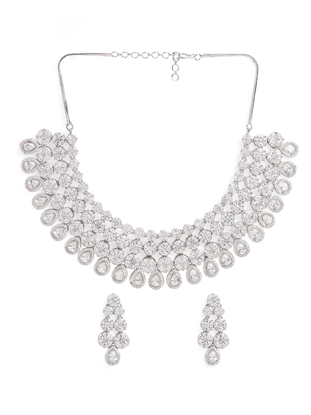 Ishin White Colour Silver Plated American Diamond Jewellery Set