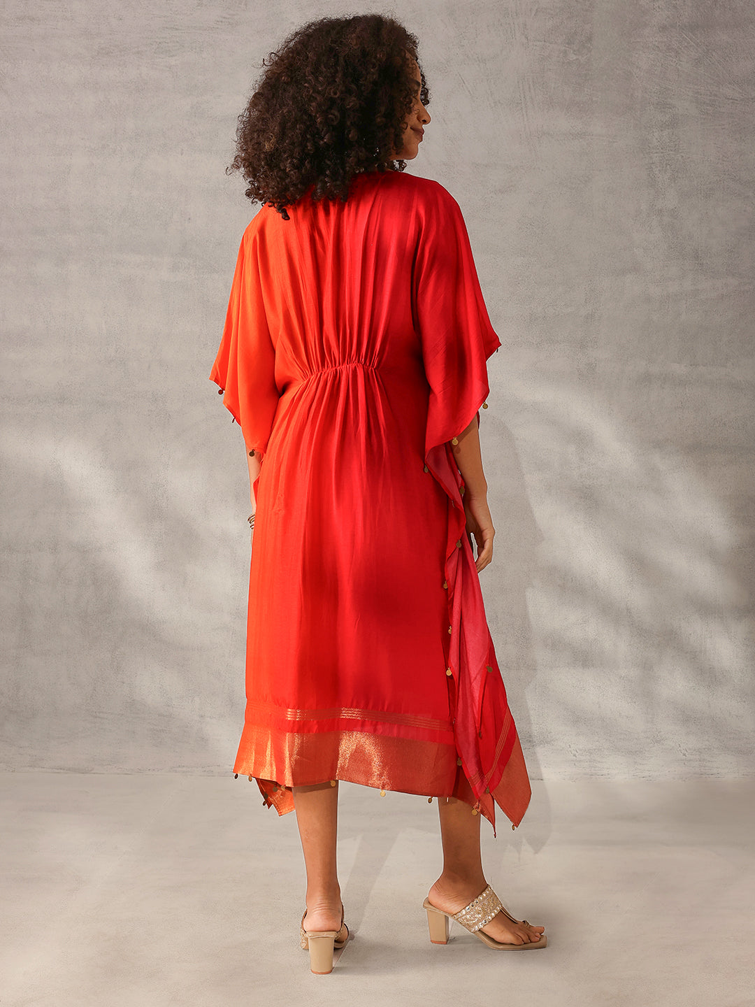 Rich Pink Silk Blend Ombre with Embroidered Kaftan
