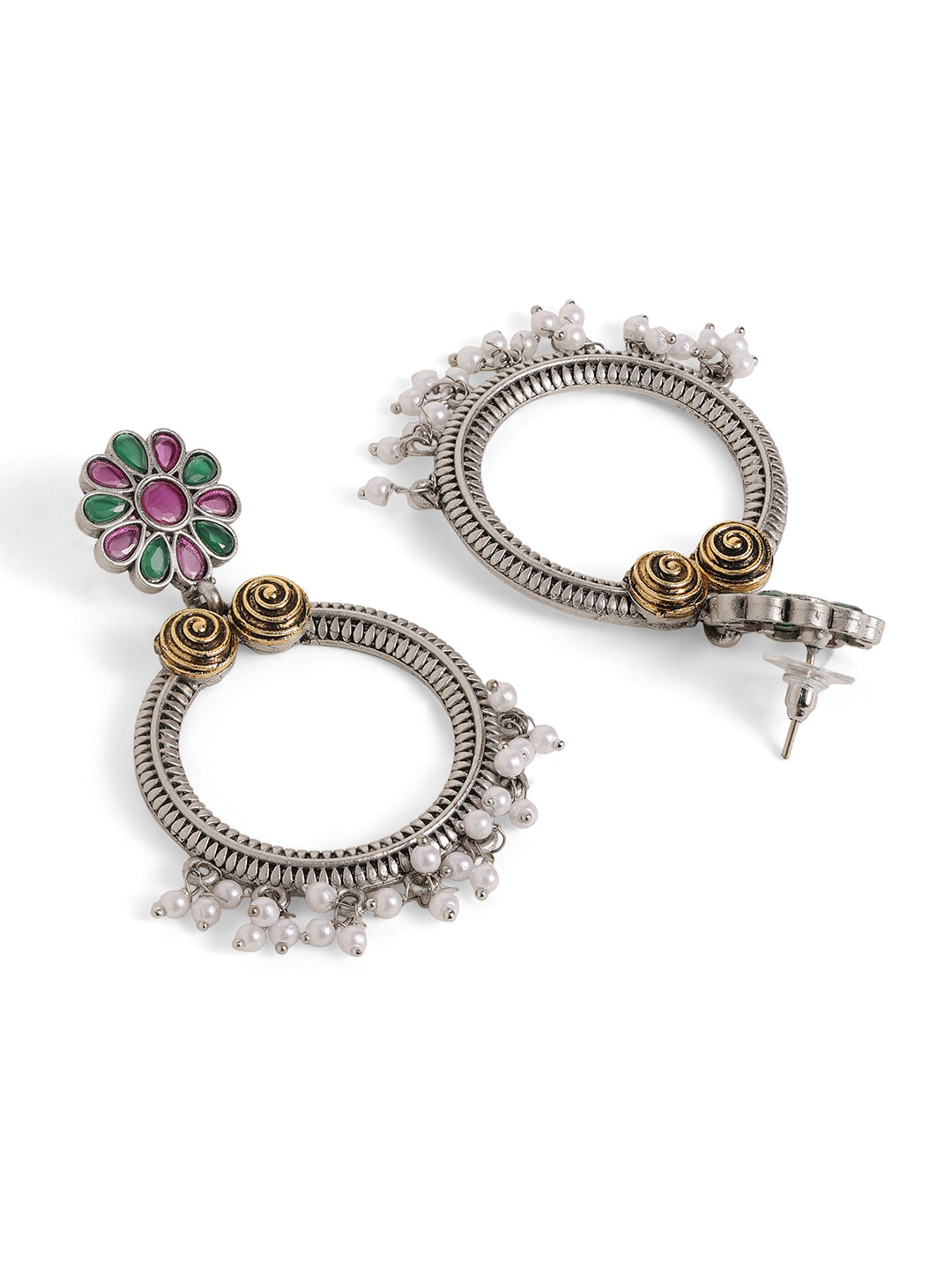 Ishin Multi Colour Silver Plated Pearl Chandbali Earring