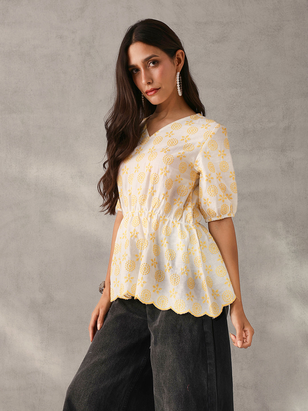 Comfy white Cotton Embroidered Regular Fit Top