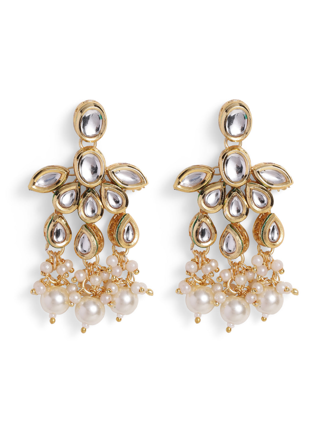 Ishin White Colour Gold plated Kundan Drop Earring