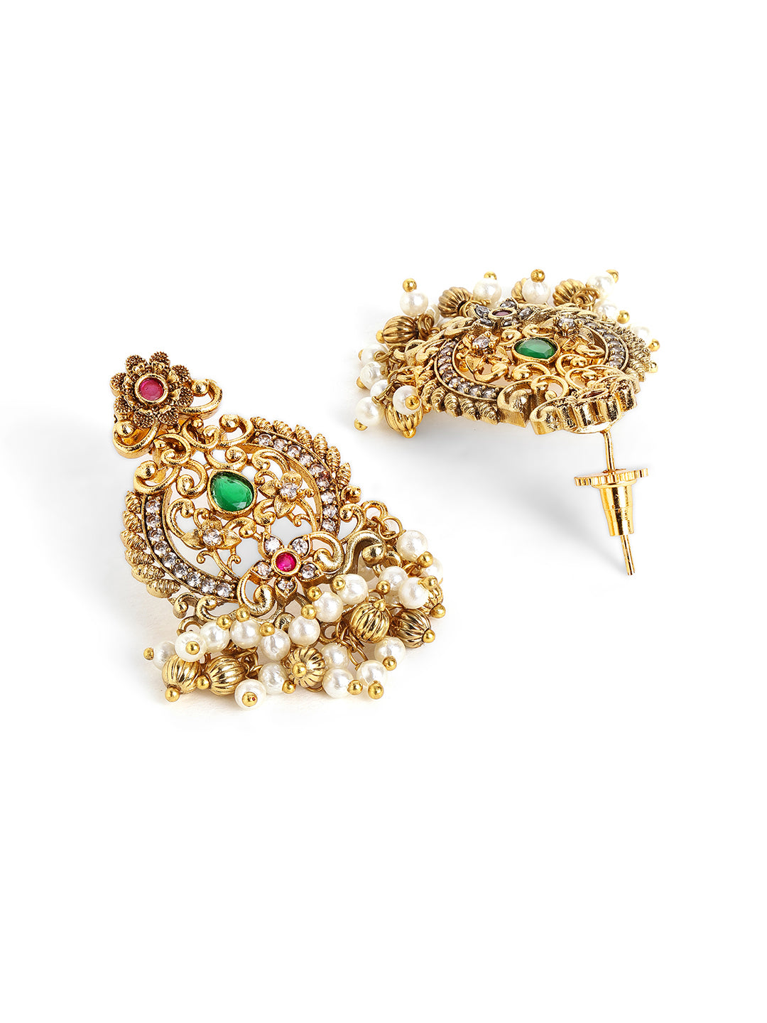 Ishin Goddess Elegance Temple Style Gold Plated Drop Earrings Jewellery Set