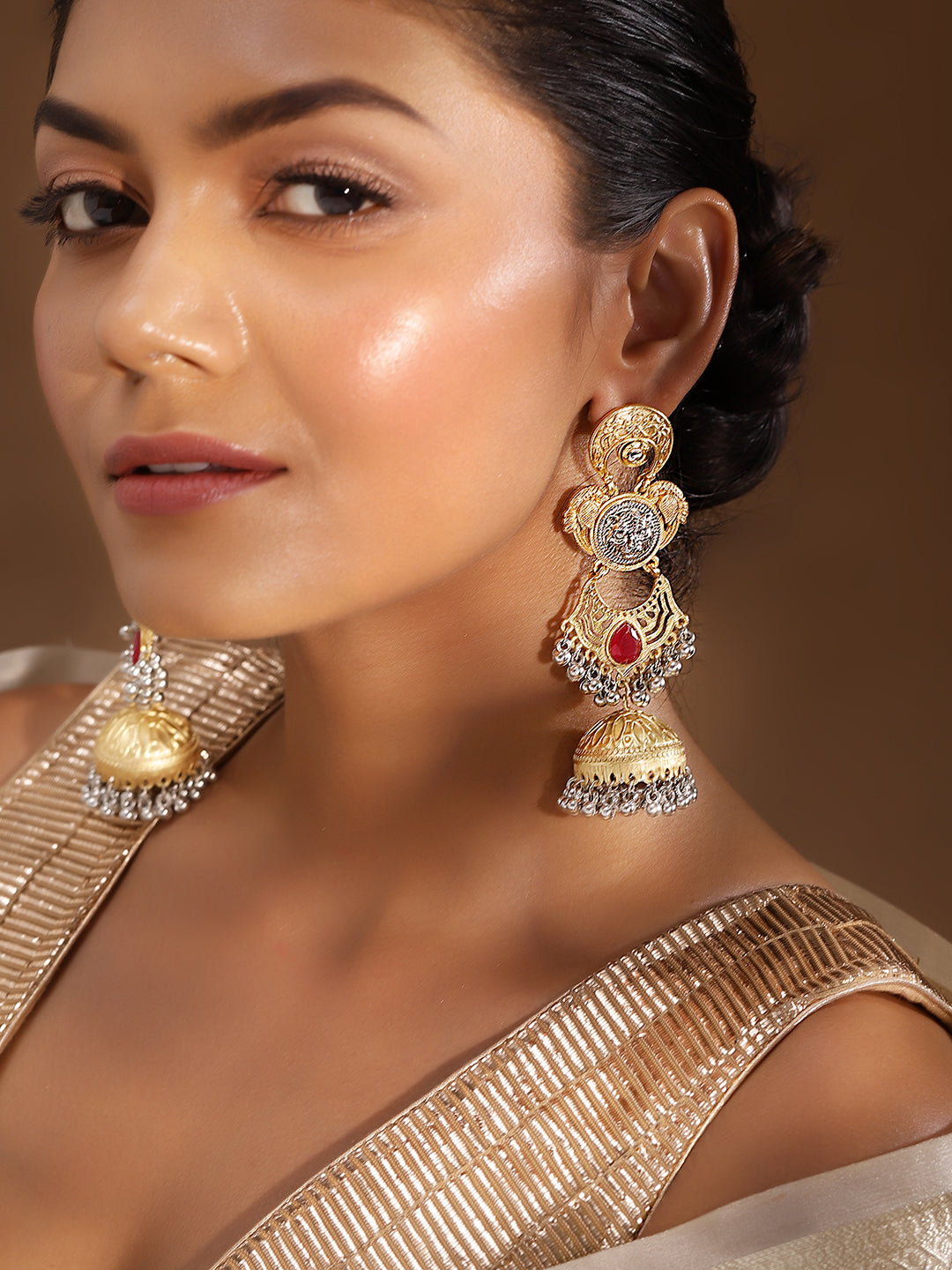 Ishin Pink Colour Gold Plated Jhumka Earring