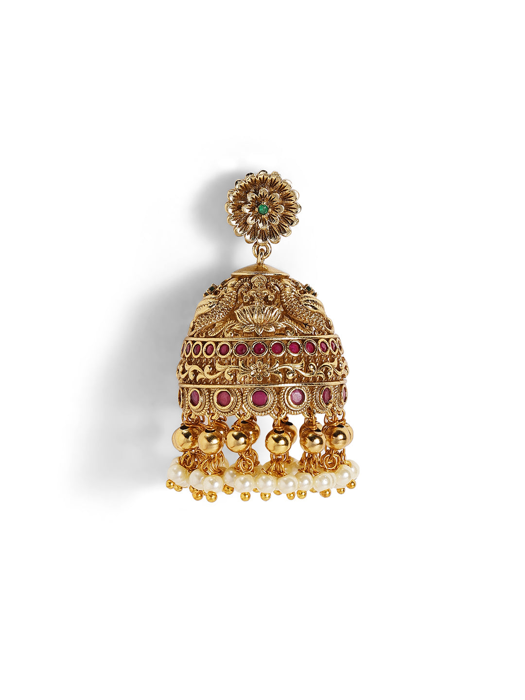 Ishin Floral Elegance Goddess Pattern Gold Plated Necklace Drop Earrings Jewellery Set