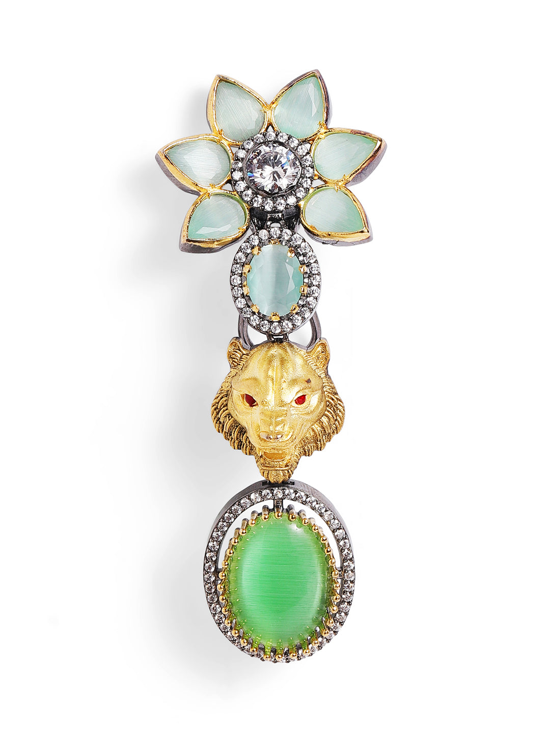 Ishin Green  Colour Silver Plated AD Drop Earring