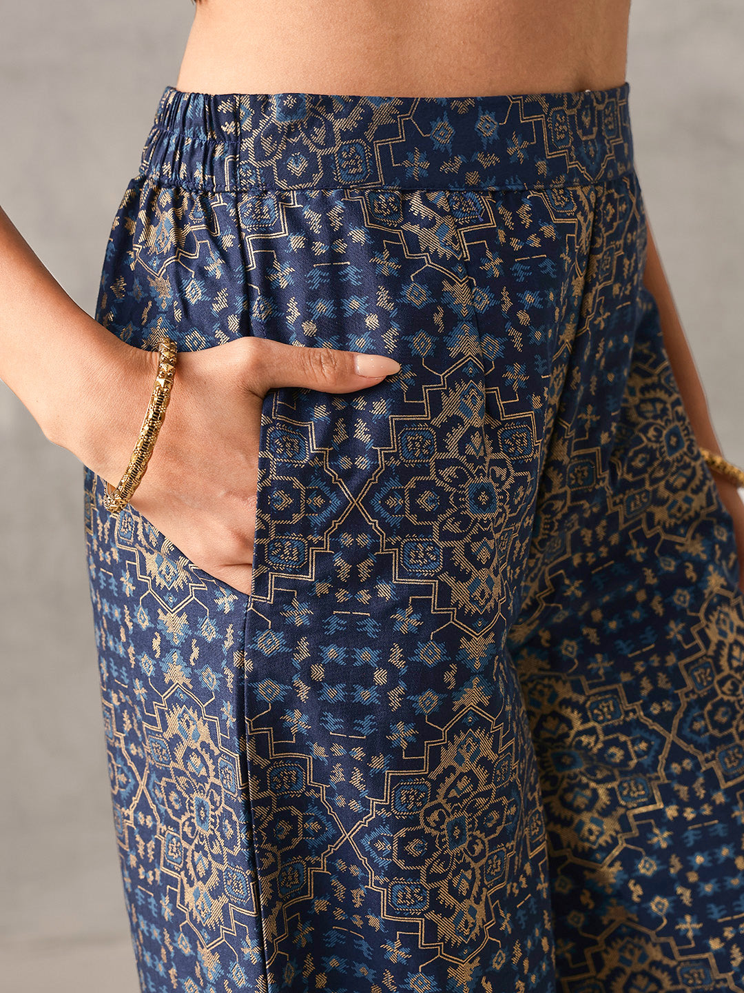 Rich Blue Chinon Foil Printed Regular Fit Co-ords with Palazzo Bottom