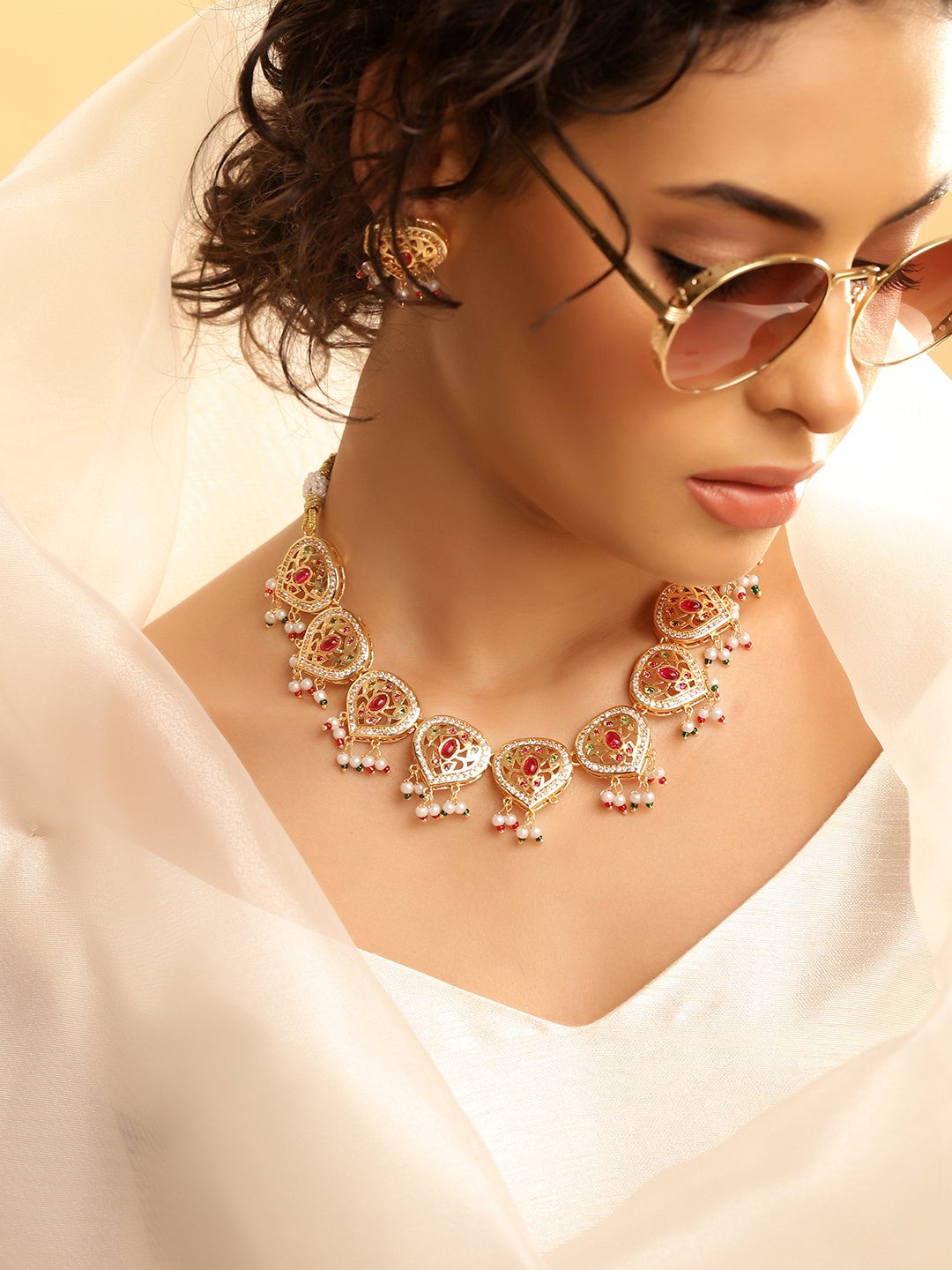 Ishin Multi  Colour Gold Plated Jewellery set