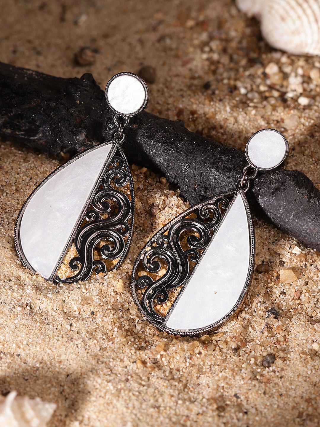 Ishin White Colour Silver Plated Drop Earring
