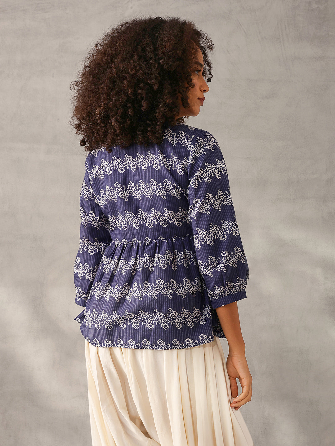 Comfy Navy Blue Cotton Printed Angrakha fit Top
