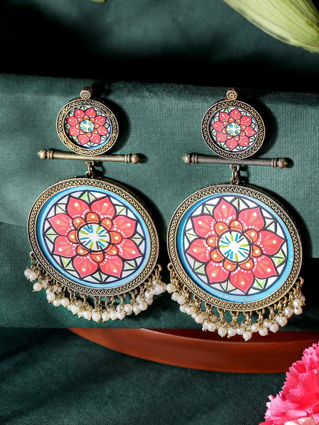 Ishin Multi Colour Gold Plated Pearl Chandbali Earring