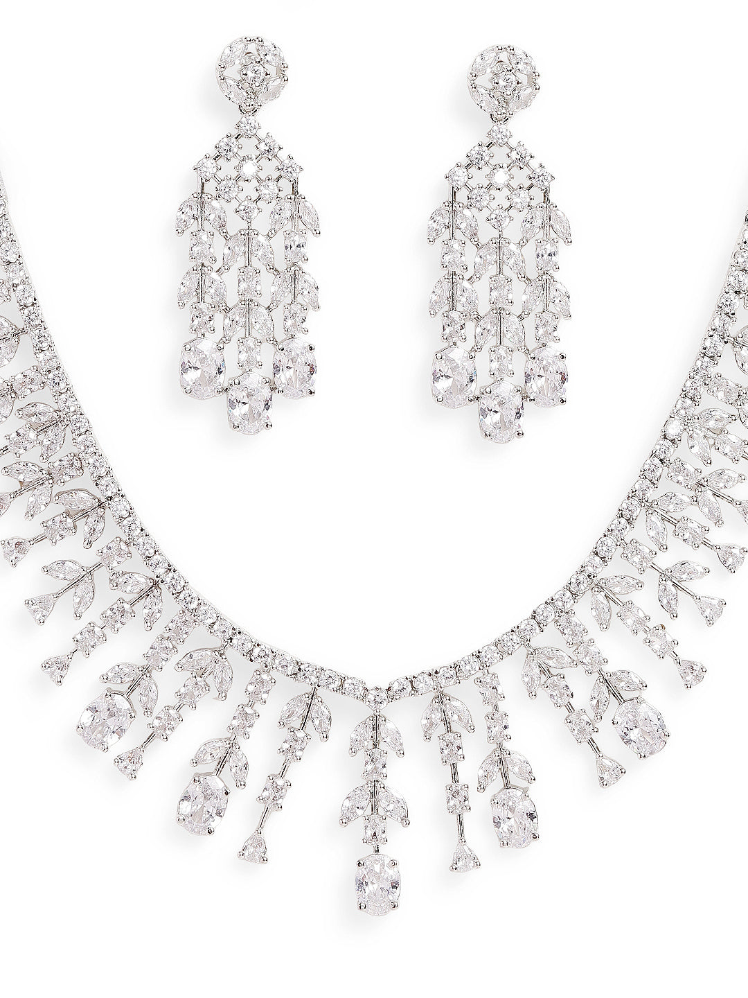 Ishin White Colour Silver Plated American Diamond Jewellery Set