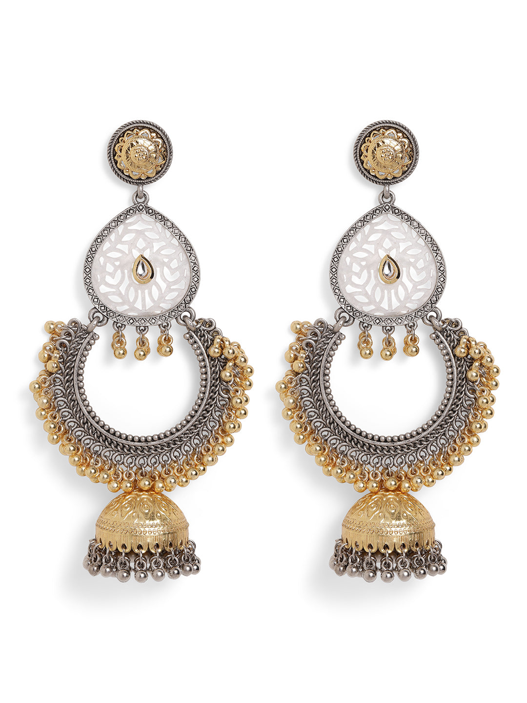 Ishin Multi Colour Silver Plated Jhumka Earring