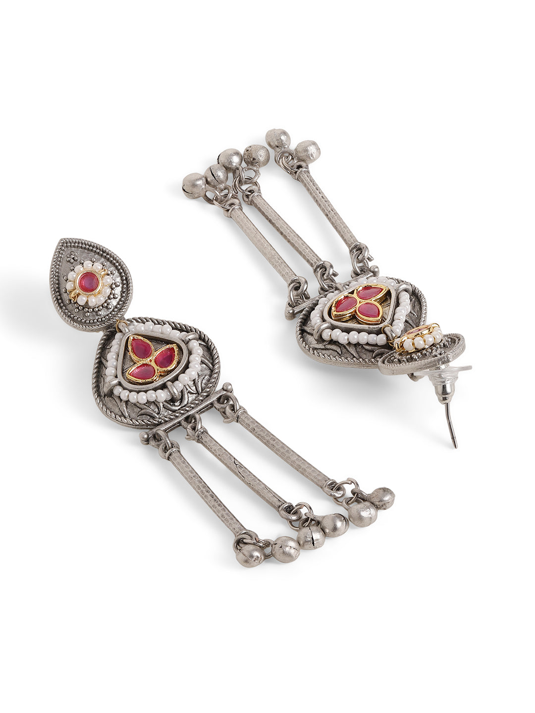 Ishin Pink Colour Silver Plated Drop Earring
