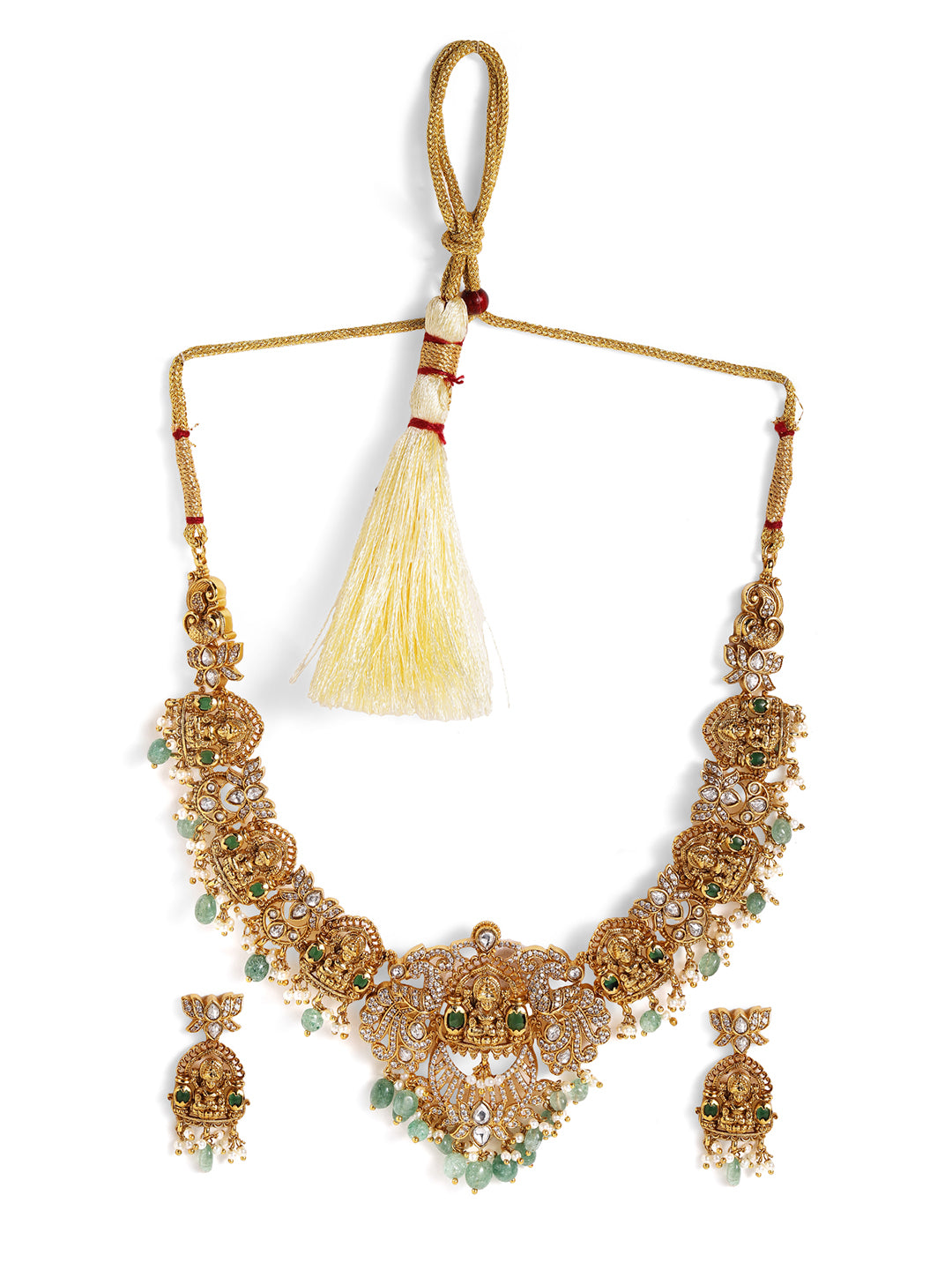Ishin Floral Pattern Gold Plated Elegance Goddesss Lakshmi Jewellery Set