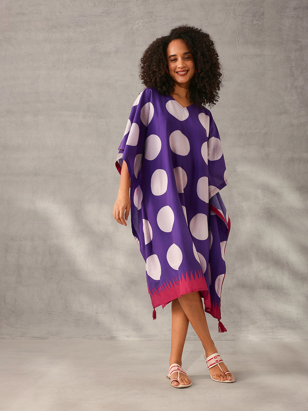Comfy Purple Cotton Printed Kaftan with embroidery 