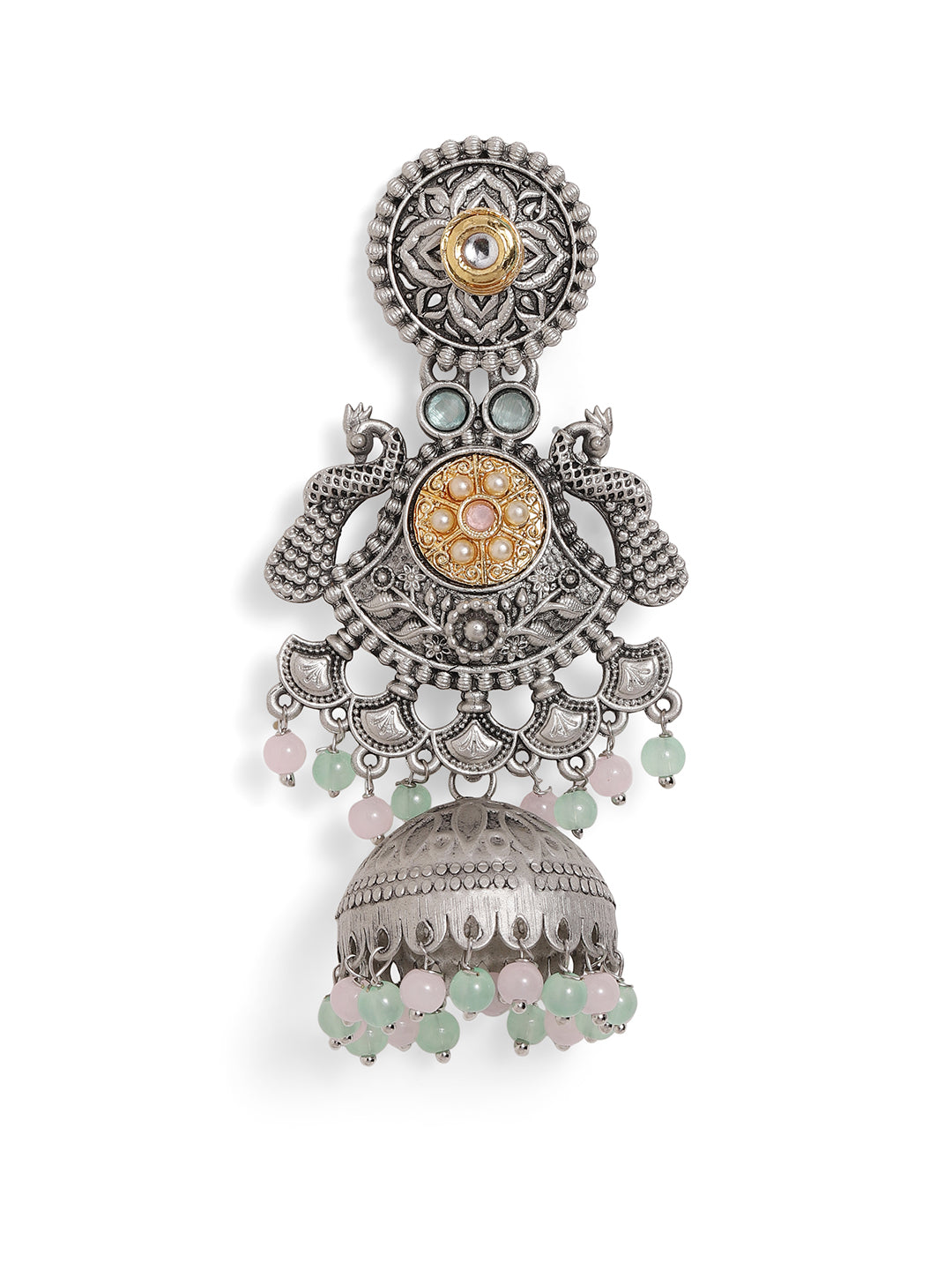 Ishin Multi Colour Silver Plated Beads Jhumka Earring