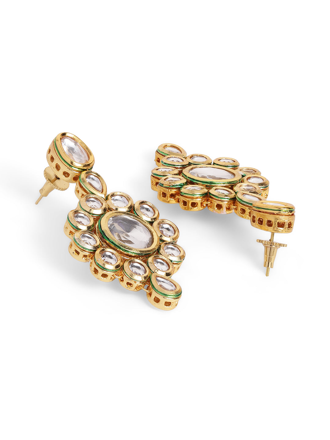 Ishin White Colour Gold plated Kundan Drop Earring