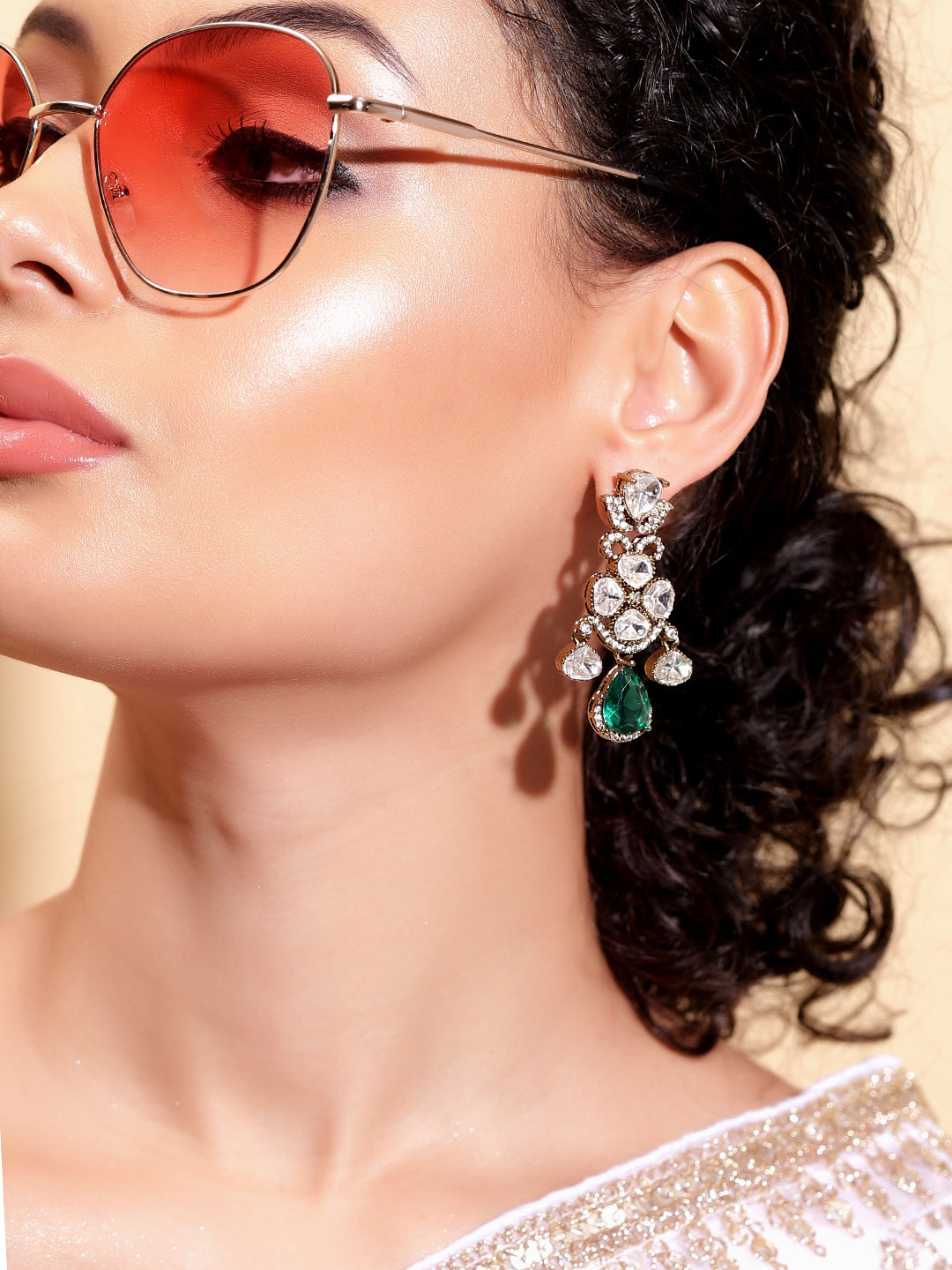Ishin green  Colour Gold Plated Drop Earring