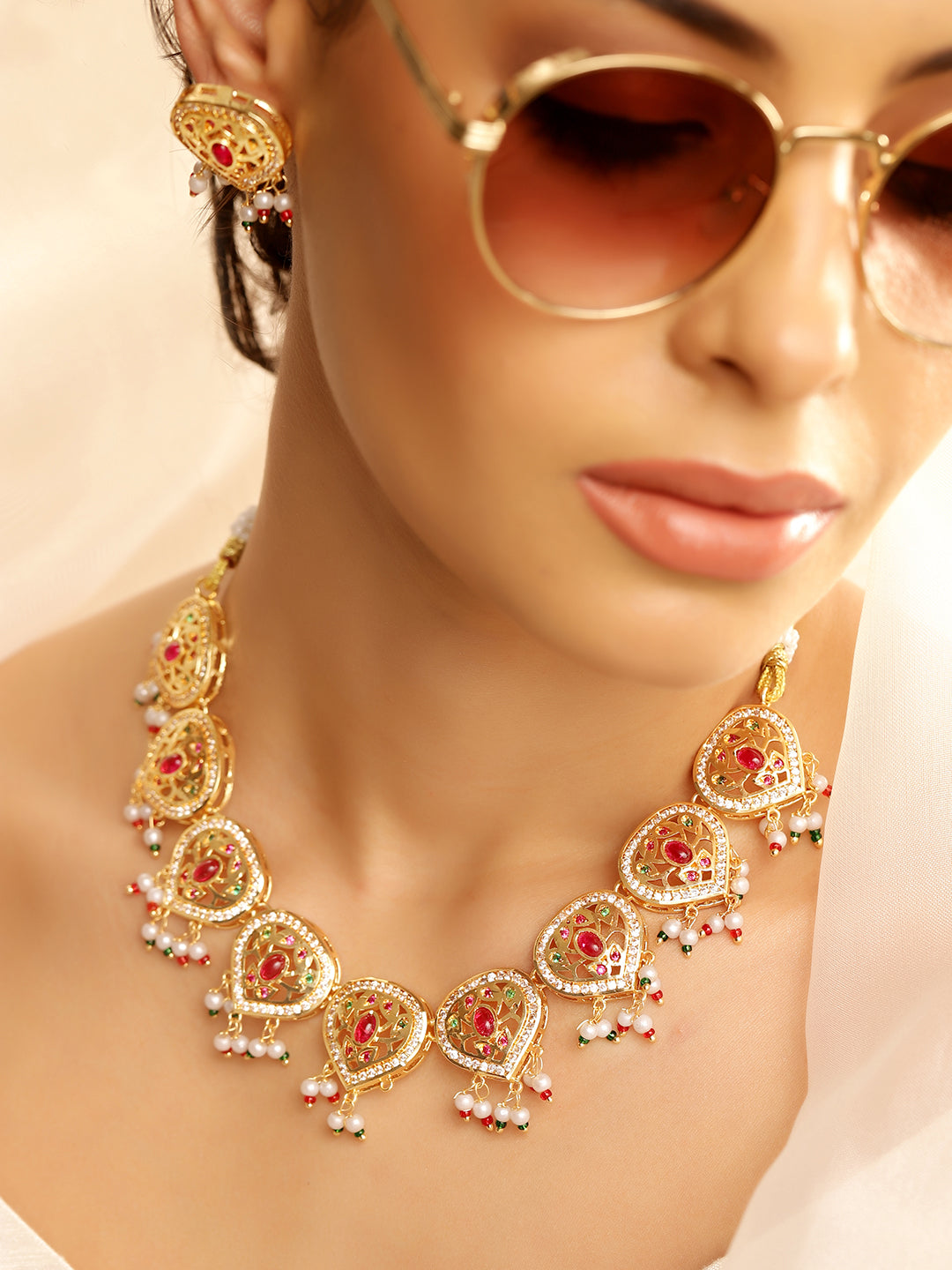 Ishin Multi  Colour Gold Plated Jewellery set