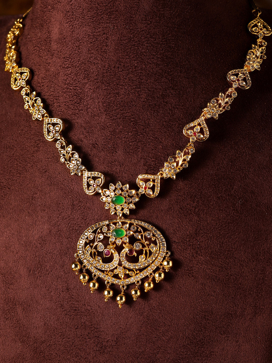 Ishin Ganesh Design Gold Plated AD Styled Necklace Drop Earrings Jewellery Set