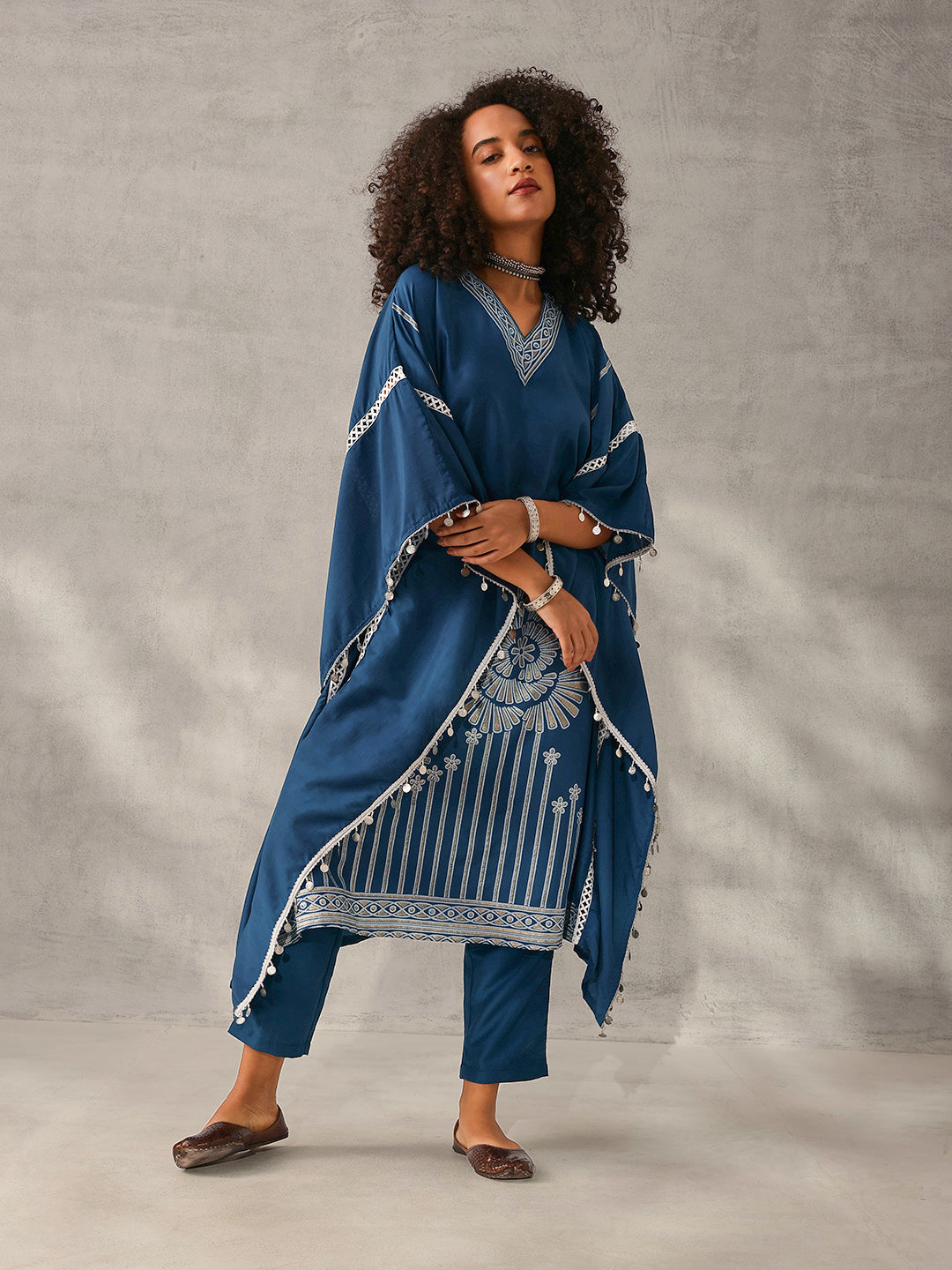 Soft navy Chinon Foil Printed Kaftan 