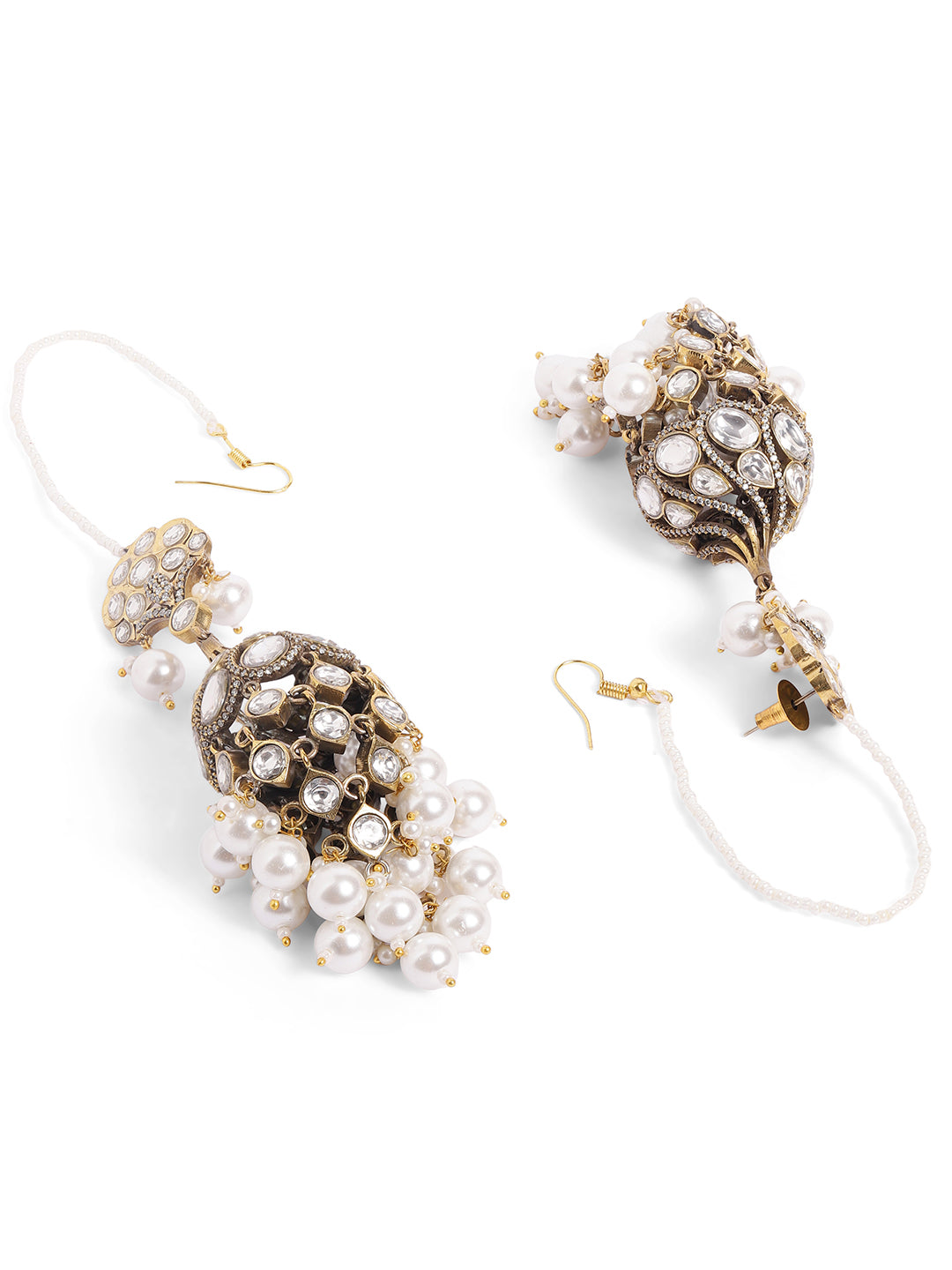 Ishin White  Colour Gold Plated Jhumka Earring