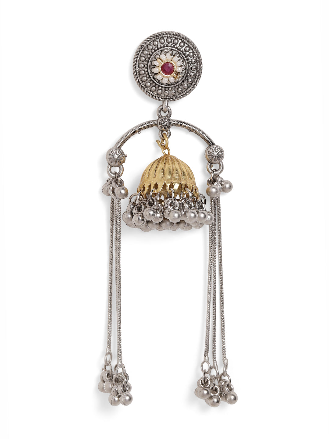 Ishin Pink Colour Silver Plated Jhumka Earring