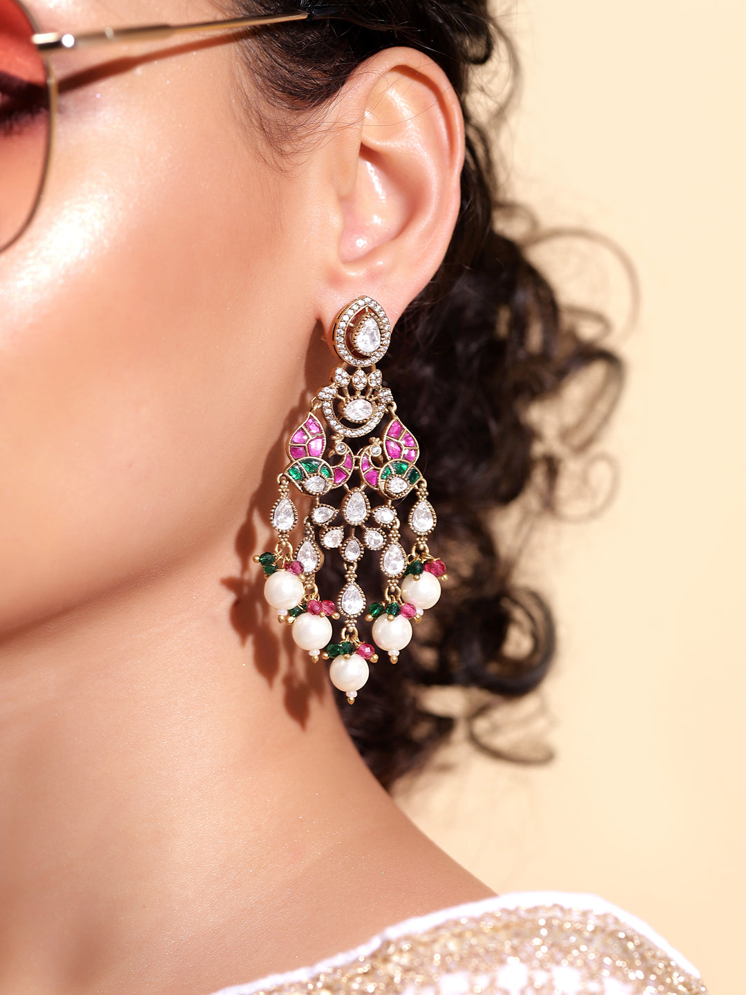 Ishin Multi  Colour Gold Plated Drop Earring