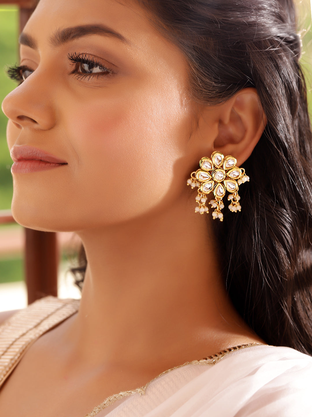 Ishin White Colour Gold plated Kundan Studs Earring