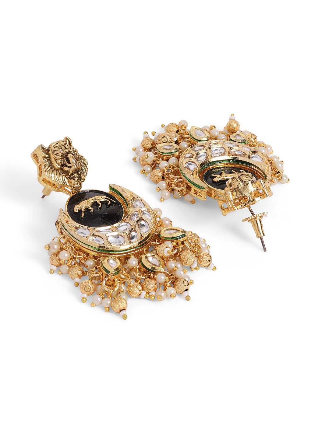 Ishin Black Colour Gold plated Kundan Drop Earring
