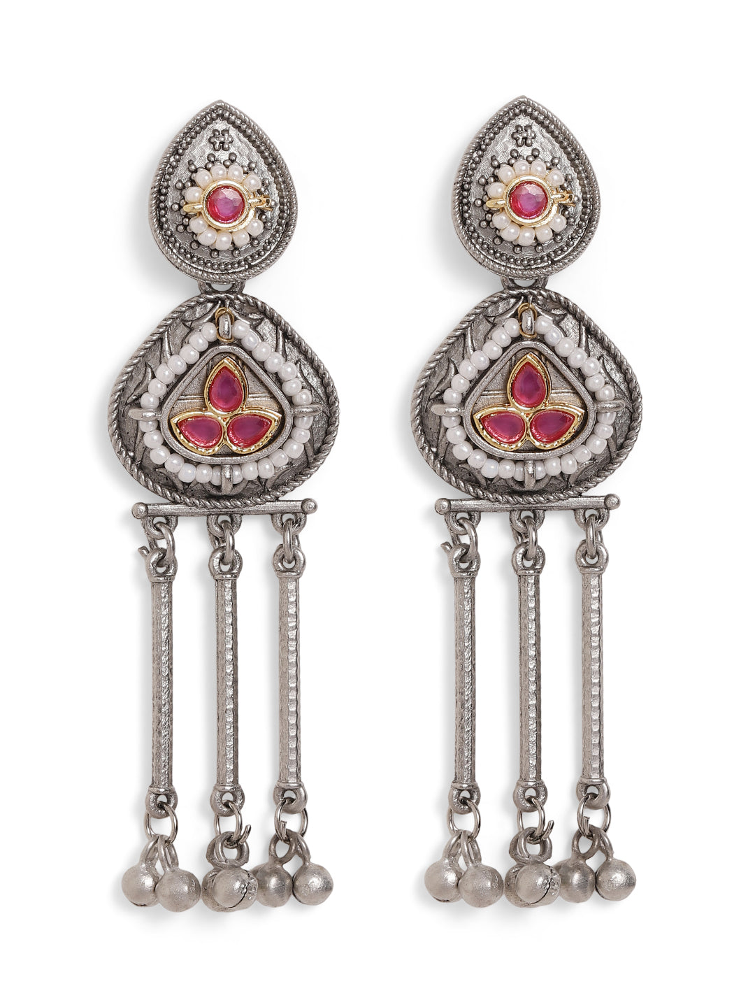 Ishin Pink Colour Silver Plated Drop Earring