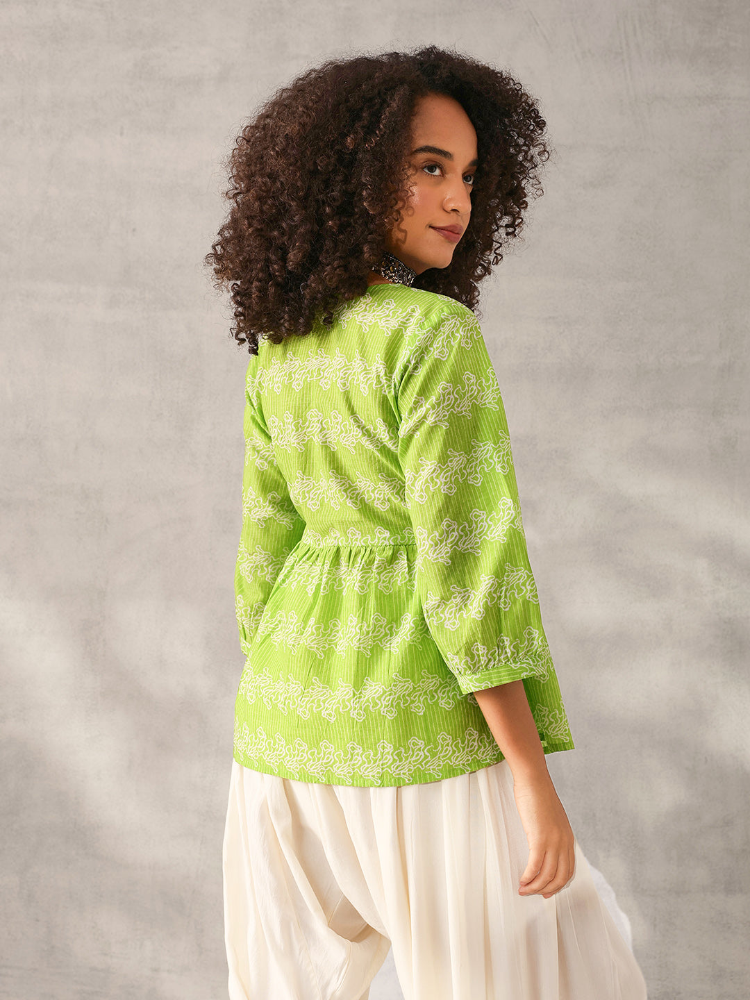 Comfy Green Cotton Printed Angrakha fit Top