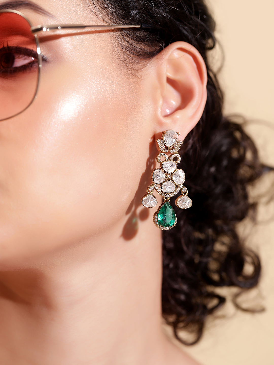 Ishin green  Colour Gold Plated Drop Earring