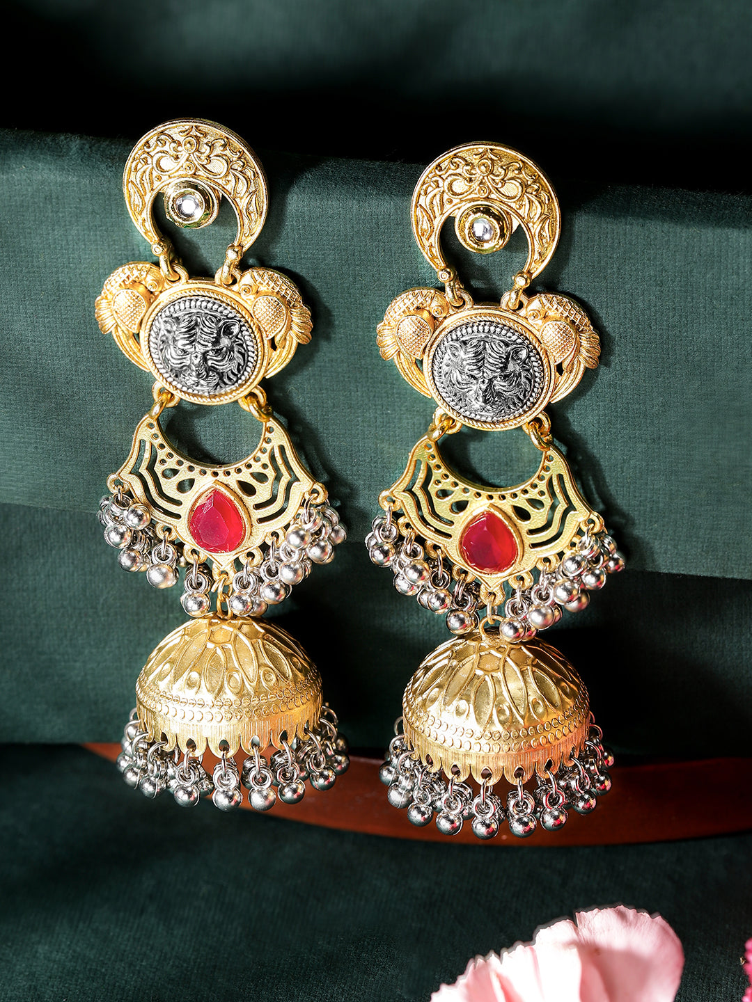 Ishin Pink Colour Gold Plated Jhumka Earring
