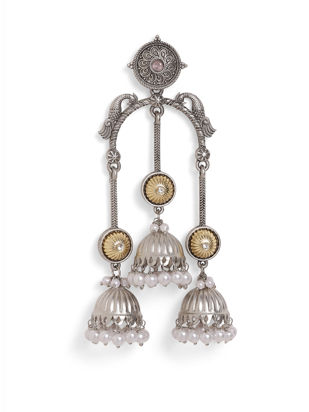 Ishin Silver Colour Silver Plated Beads Jhumka Earring