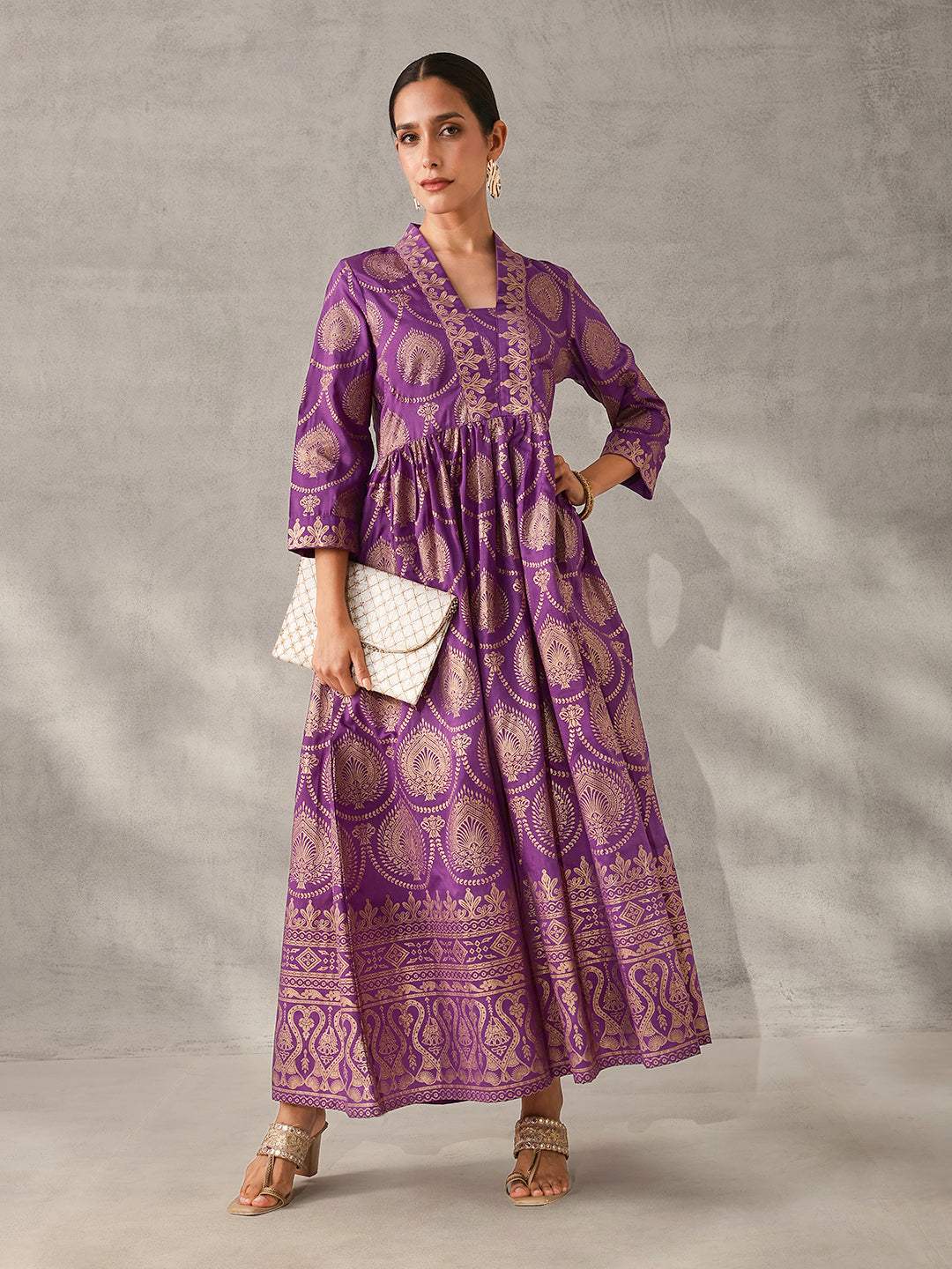 Rich Rust Purple Foil Printed Fit & Flare Kurta