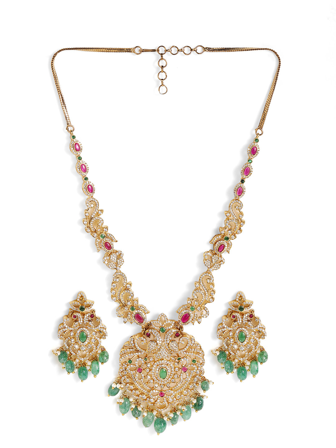 Ishin Goddess Pattern Floral Style Gold Plated Necklace and Drop Earrings Jewellery Set