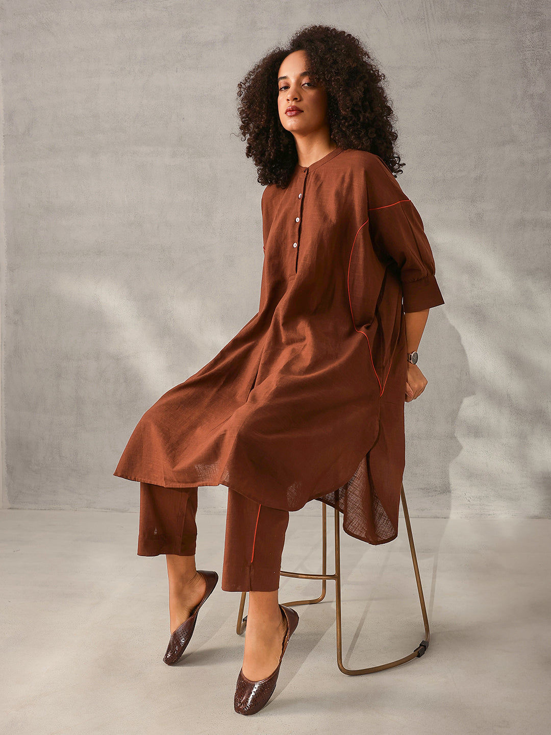 Comfy Brown Poplin Solid Relaxed Fit Co-ord set