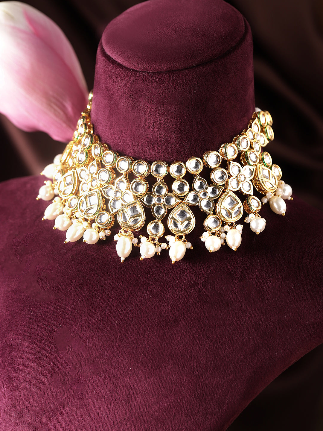 Ishin White Colour Gold plated Kundan with pearl Jewellery set