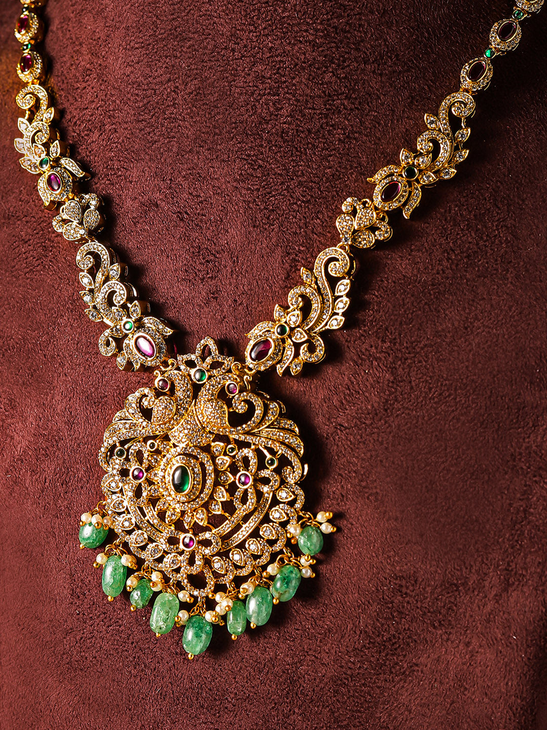 Ishin Goddess Pattern Floral Style Gold Plated Necklace and Drop Earrings Jewellery Set