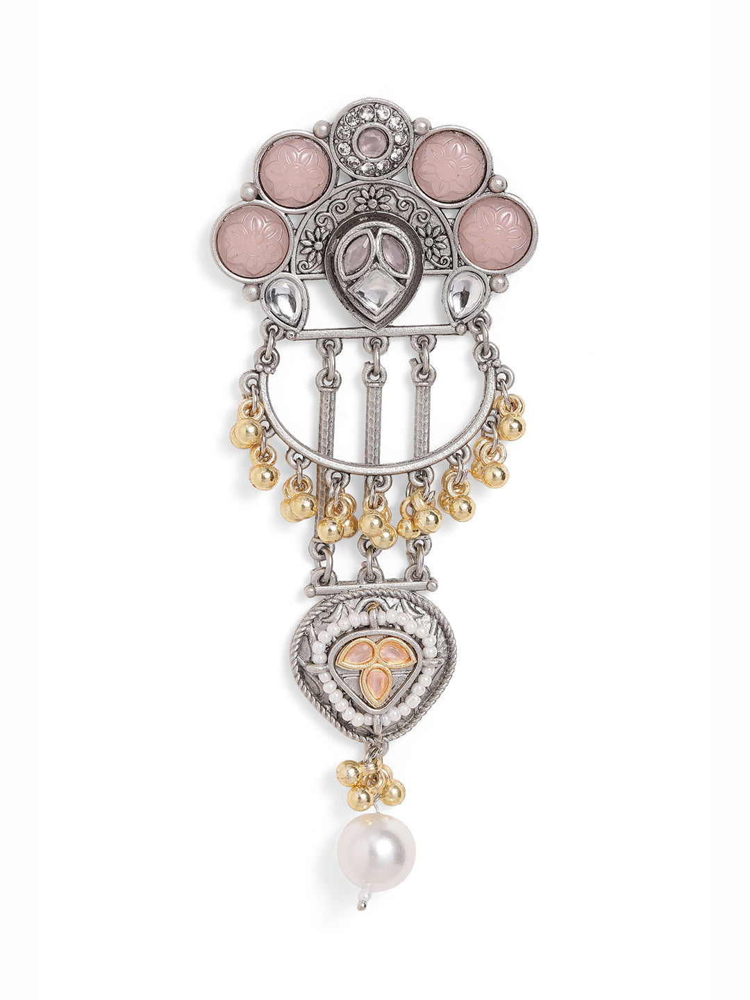 Ishin Pink Colour Silver Plated Pearl Chandbali Earring