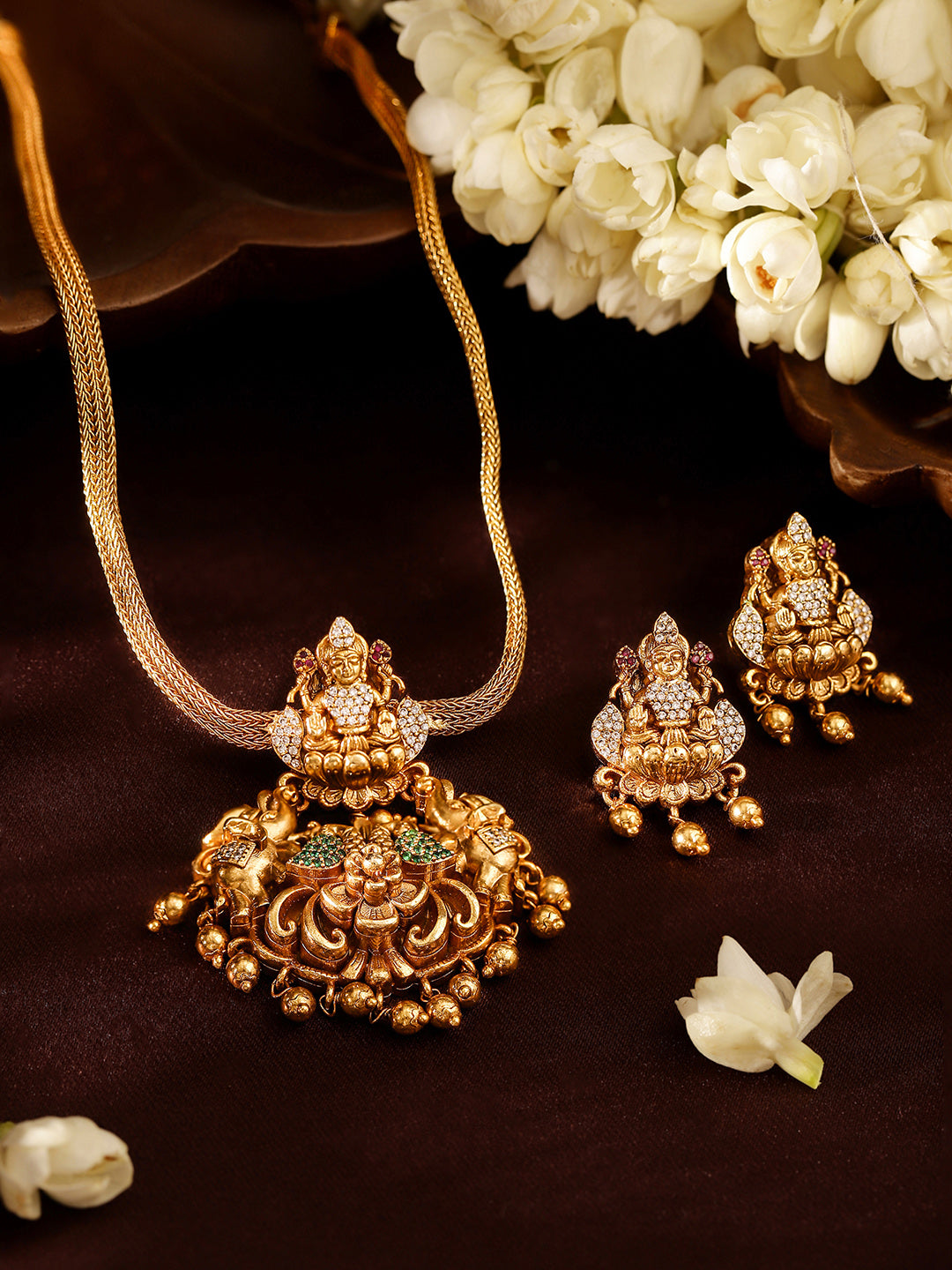 Ishin Mint Stoned Kemp Elegance Gold Plated Necklace Drop Earrings Jewellery Set