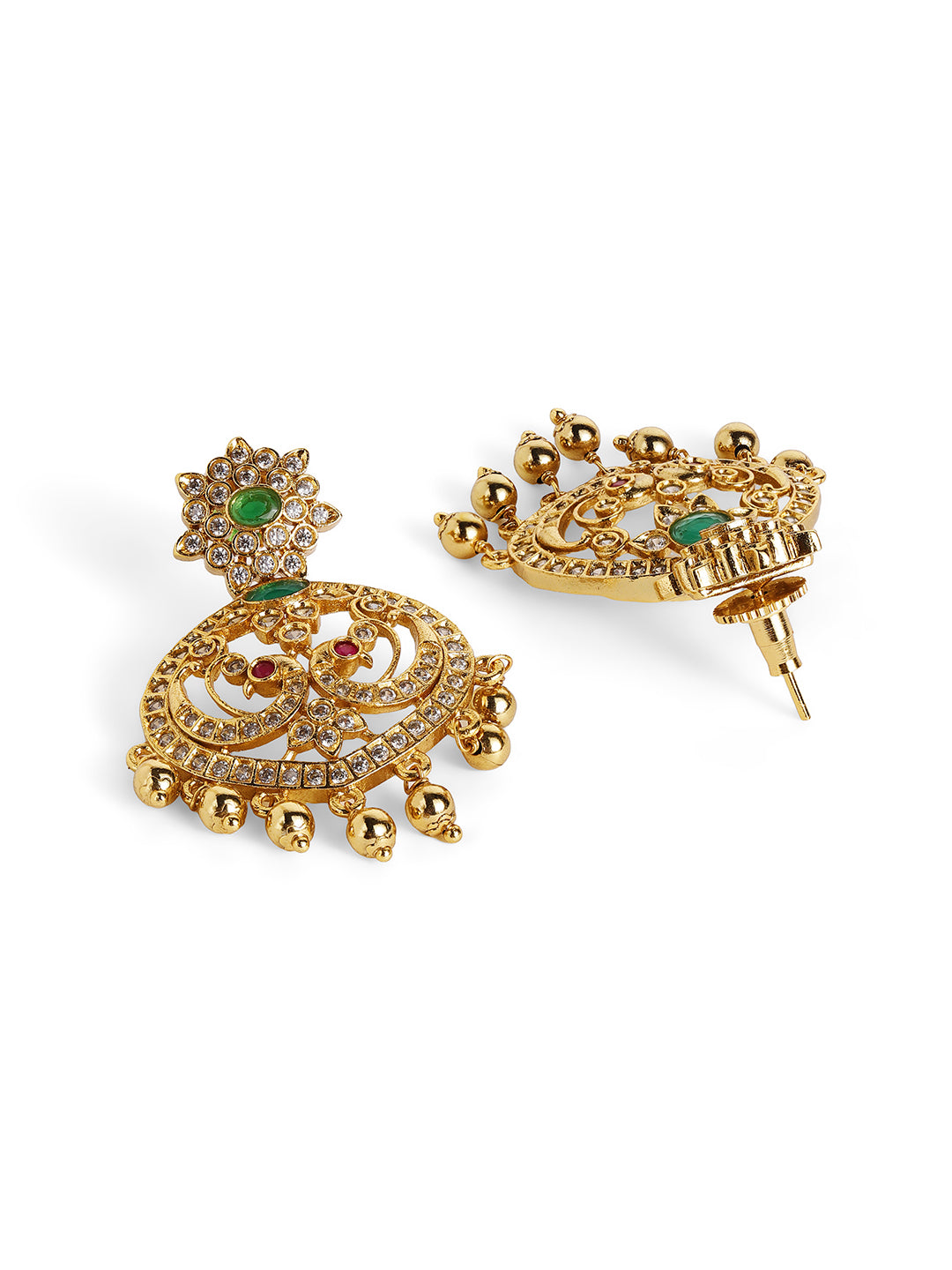 Ishin Ganesh Design Gold Plated AD Styled Necklace Drop Earrings Jewellery Set